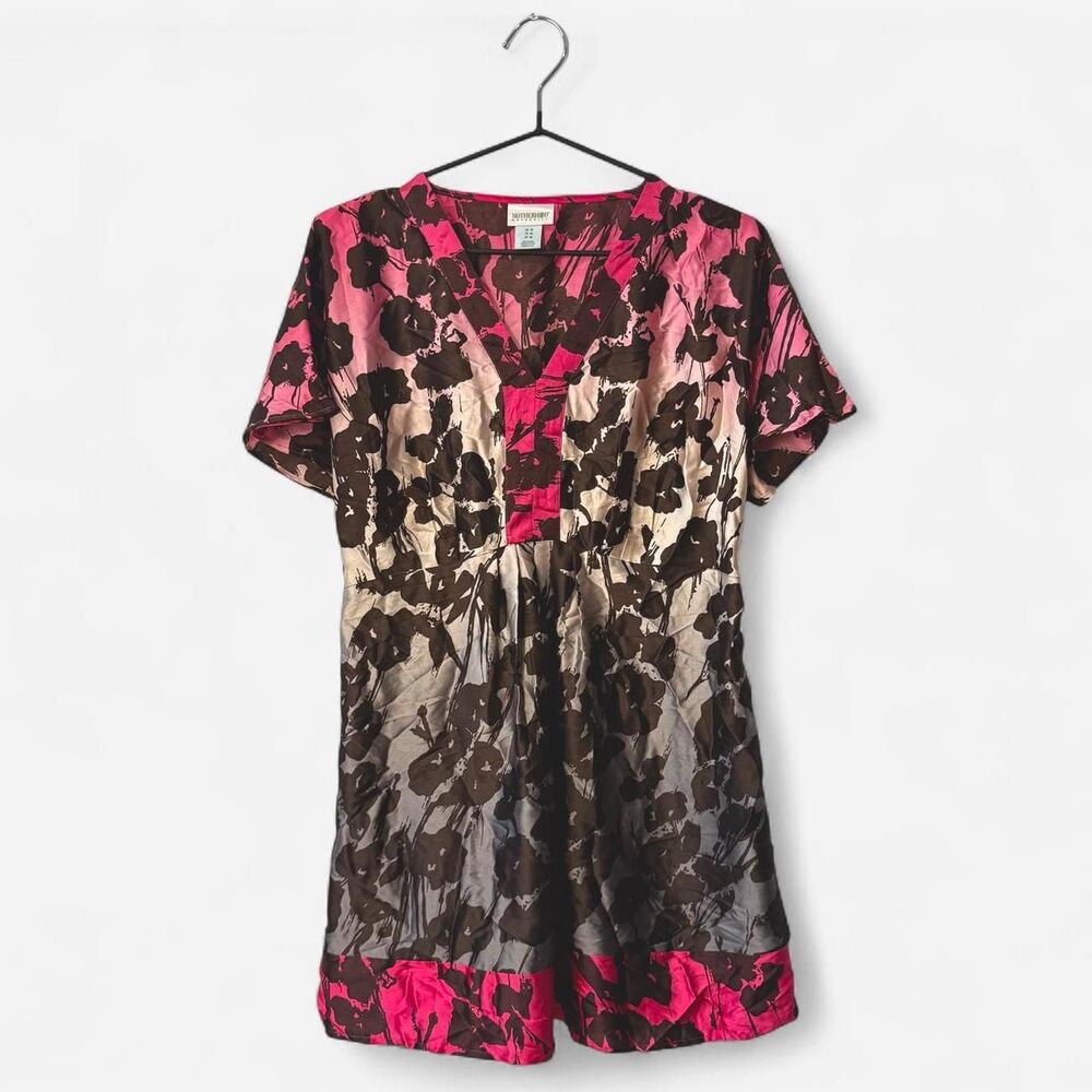 Vintage Y2K pink brown floral ombré babydoll satin top Maternity Medium